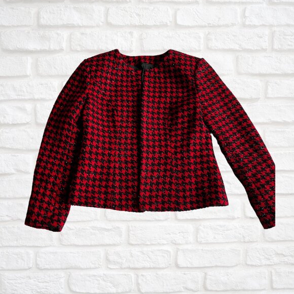 Custom Tailored Women’s Red & Black Suit Jacket | Shimmer Blazer Medium - Picture 5 of 7